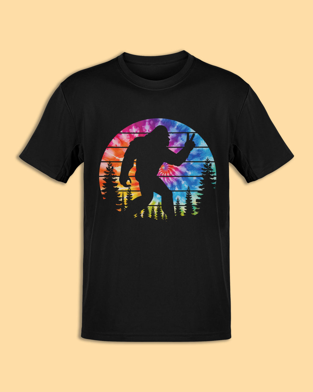 Bigfoot Peace Sign T-Shirt | Tie-Dye Sasquatch Cryptid Tee | Psychedelic Outdoor Shirt